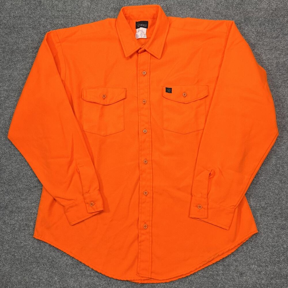 Vintage Codet Shirt Mens XL Orange Solid Button Long Sleeve Workwear Hunting USA